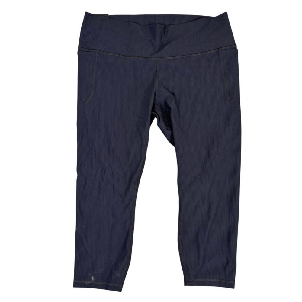 NWT Under Armour Womens 2XL Ribbed High Rise Ankle Leggings Navy Blue Fitted